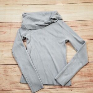 Abercrombie & Fitch Sweater Womens Small Light Blue Gray Ribbed Cowl Neck Twist